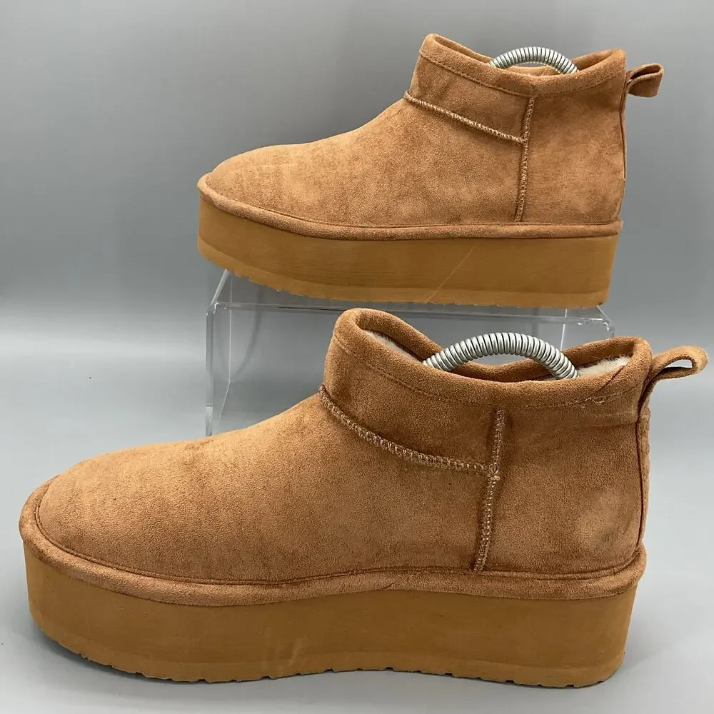 NEW Madden Girl Women’s Embracce Cozy Mini Platform Booties Brown Size 8.5M